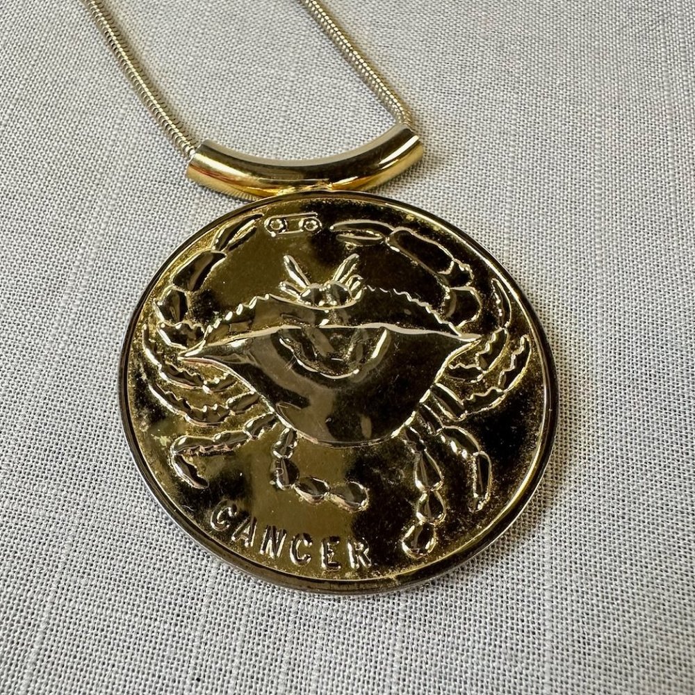 Vintage Gold Tone Crab Cancer Pendant Necklace